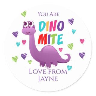 Dino Mite Dinosaur Valentine Classic Round Sticker