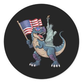 Dino Statue Of Liberty 4th Of July Funny Boys Amer Classic Round Sticker