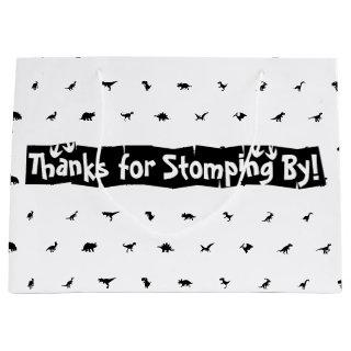 Dino-Themed Favor Bags: Black with White Dinosaur  Large Gift Bag