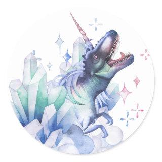 Dinocorn Crystal | Unicorn Dinosaur Mystical Party Classic Round Sticker