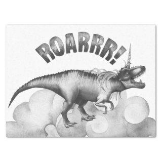 Dinocorn Roar | Silver Monochrome Minimal Wordart Tissue Paper