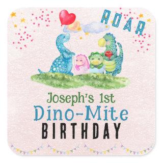 Dinosaur 1st Birthday Watercolor Square Sticker