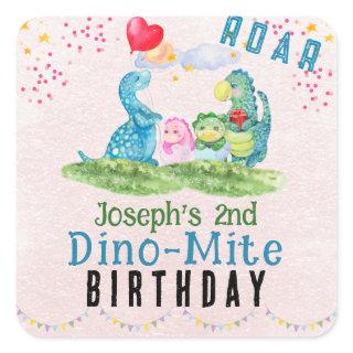 Dinosaur 2nd Birthday Watercolor Square Sticker