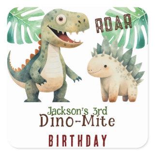 Dinosaur 3rd Birthday Watercolor  Square Sticker