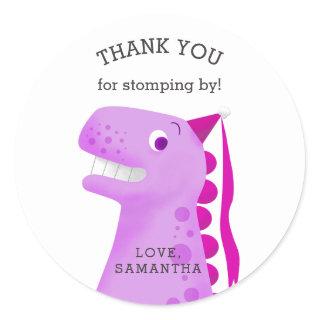 Dinosaur Birthday Party Pink Princess Thank You Classic Round Sticker