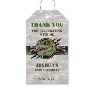 Dinosaur birthday raptor army camouflage scratch gift tags