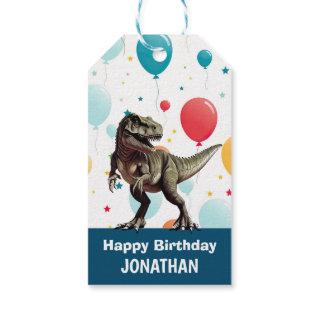 Dinosaur Blue Party Balloons Gift Tags