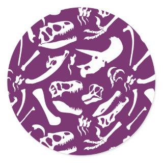 Dinosaur Bones (Purple) Classic Round Sticker