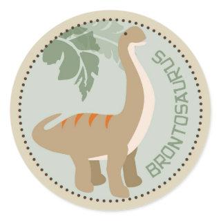 Dinosaur Brontosaurus Birthday Cupcake Topper Classic Round Sticker