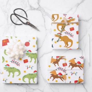Dinosaur Christmas Santa Hat Pattern, White  Sheets