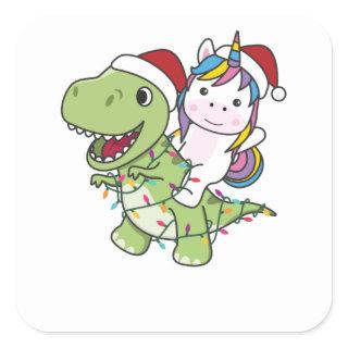 Dinosaur Christmas Unicorn Winter T-Rex Dino Square Sticker