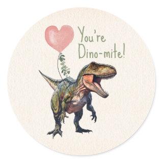 Dinosaur Dino-mite Classroom Valentine  Classic Round Sticker