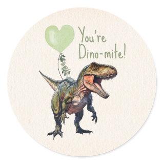 Dinosaur Dino-mite Green Classroom Valentine  Classic Round Sticker