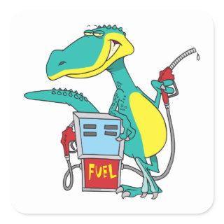 dinosaur gas pump fossil fuel cartoon square sticker