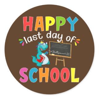 Dinosaur Happy Last Day Of School Graduation Classic Round Sticker