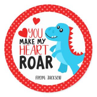 Dinosaur Heart Roar Kids Valentine's Day Classic Round Sticker