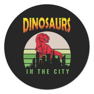 Dinosaur in the City | Dinosaur Design Classic Round Sticker