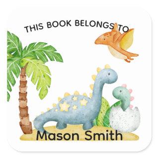 Dinosaur Land and Kids Name Square Sticker