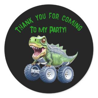 Dinosaur monster truck personalized birthday  classic round sticker