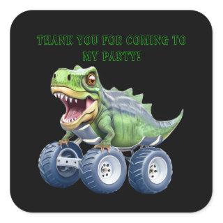 Dinosaur monster truck personalized birthday  square sticker