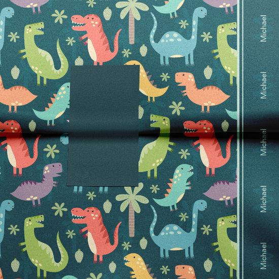 Dinosaur Pattern Blue Monogrammed Kid Boy Party Tissue Paper