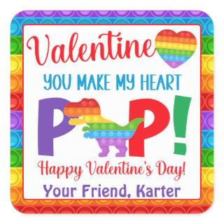Dinosaur Pop It Kids' Valentine's Day Square Sticker