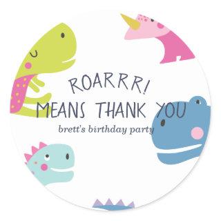 Dinosaur Roar Girls Birthday Pink Classic Round Sticker
