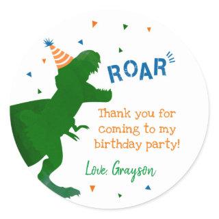 Dinosaur T-rex Birthday Thank You Stickers Labels