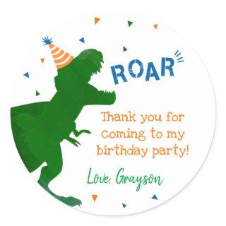 Dinosaur T-rex Birthday Thank You Stickers Labels