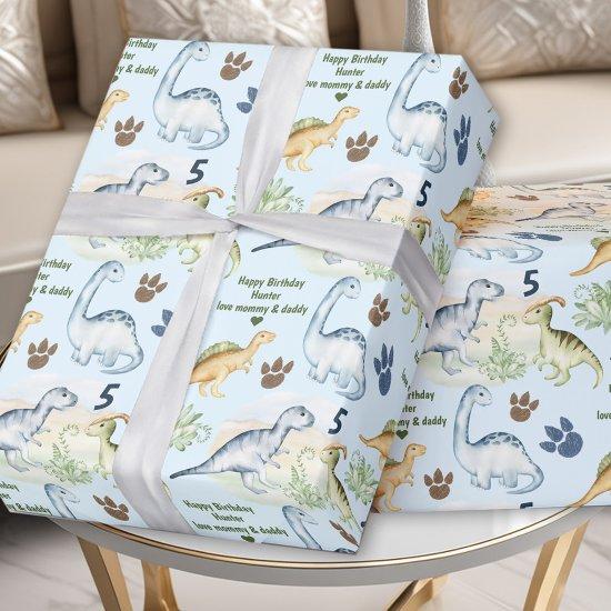 Dinosaur T rex Blue Boy Birthday Name
