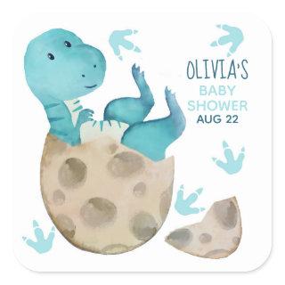 Dinosaur T Rex Boy Baby Shower Square Sticker