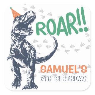 Dinosaur T-Rex in Party Hat Birthday Party Square Sticker