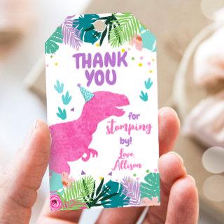 Dinosaur T-Rex Thank You Stomping By Girl Birthday Gift Tags