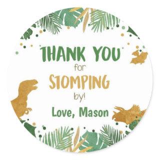 Dinosaur Thank You Stomping By Boy Birthday Classic Round Sticker