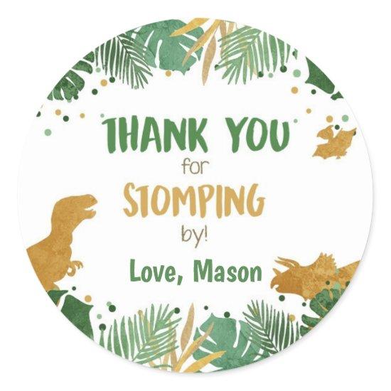 Dinosaur Thank You Stomping By Boy Birthday Classic Round Sticker