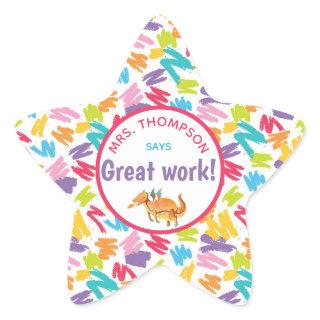 Dinosaur tiny colorful hearts teacher's compliment star sticker