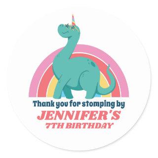 Dinosaur Unicorn and Rainbow Kids Birthday Party Classic Round Sticker