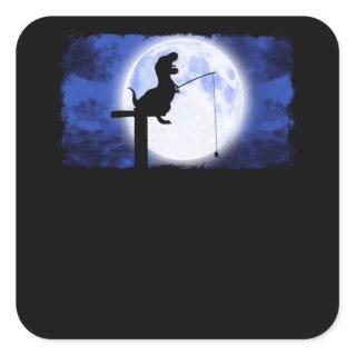 dinosaurs fishing on the moon square sticker