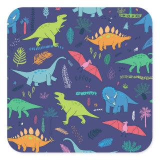 Dinosaurs Palms Tropical Vintage Pattern Square Sticker