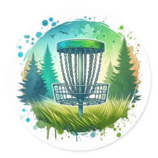 Disc Golf Basket  Classic Round Sticker