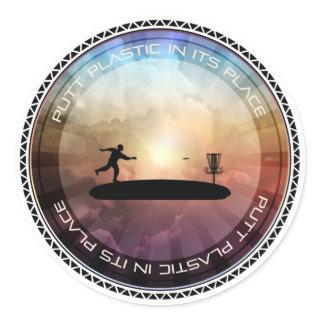 Disc Golfer Putting Classic Round Sticker