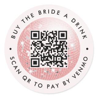 Disco Ball 70s Buy The Bride A Drink QR Code Pink Classic Round Sticker