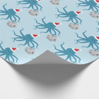 Disco Ball Light Blue Octopus Santa Hat Christmas