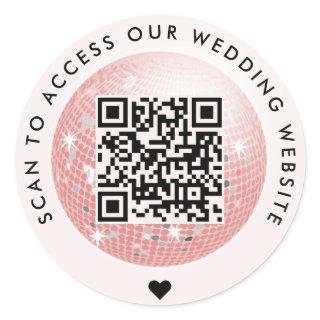 Disco Ball Scan To Access Wedding Website QR Code Classic Round Sticker