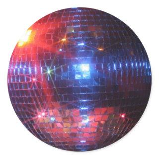 Disco ball with laser beams classic round sticker