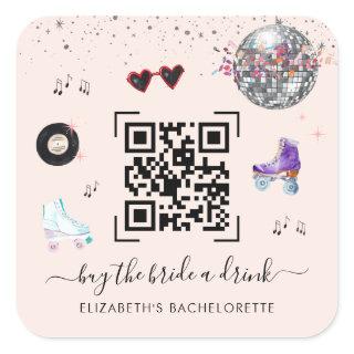 Disco Roller Skating Buy The Bride A Drink QR Code Square Sticker