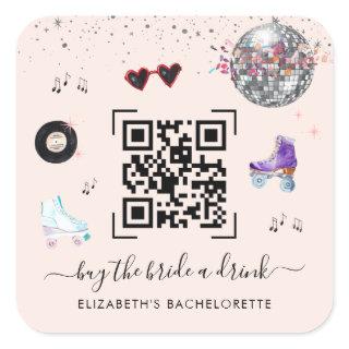 Disco Roller Skating Buy The Bride A Drink QR Code Square Sticker