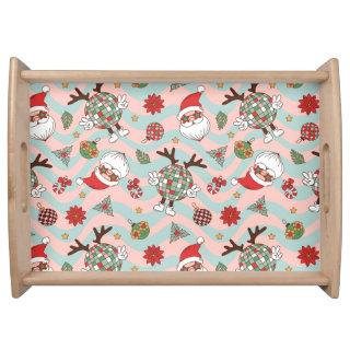 Disco Santa and Reindeer Holiday Pattern Serving Tray