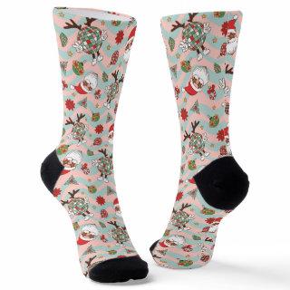 Disco Santa and Reindeer Holiday Pattern Socks
