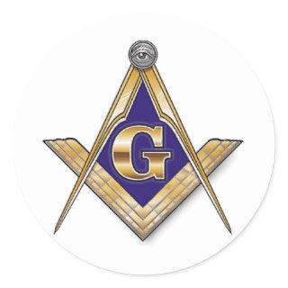 Discreet Blue Square & Compasses Classic Round Sticker